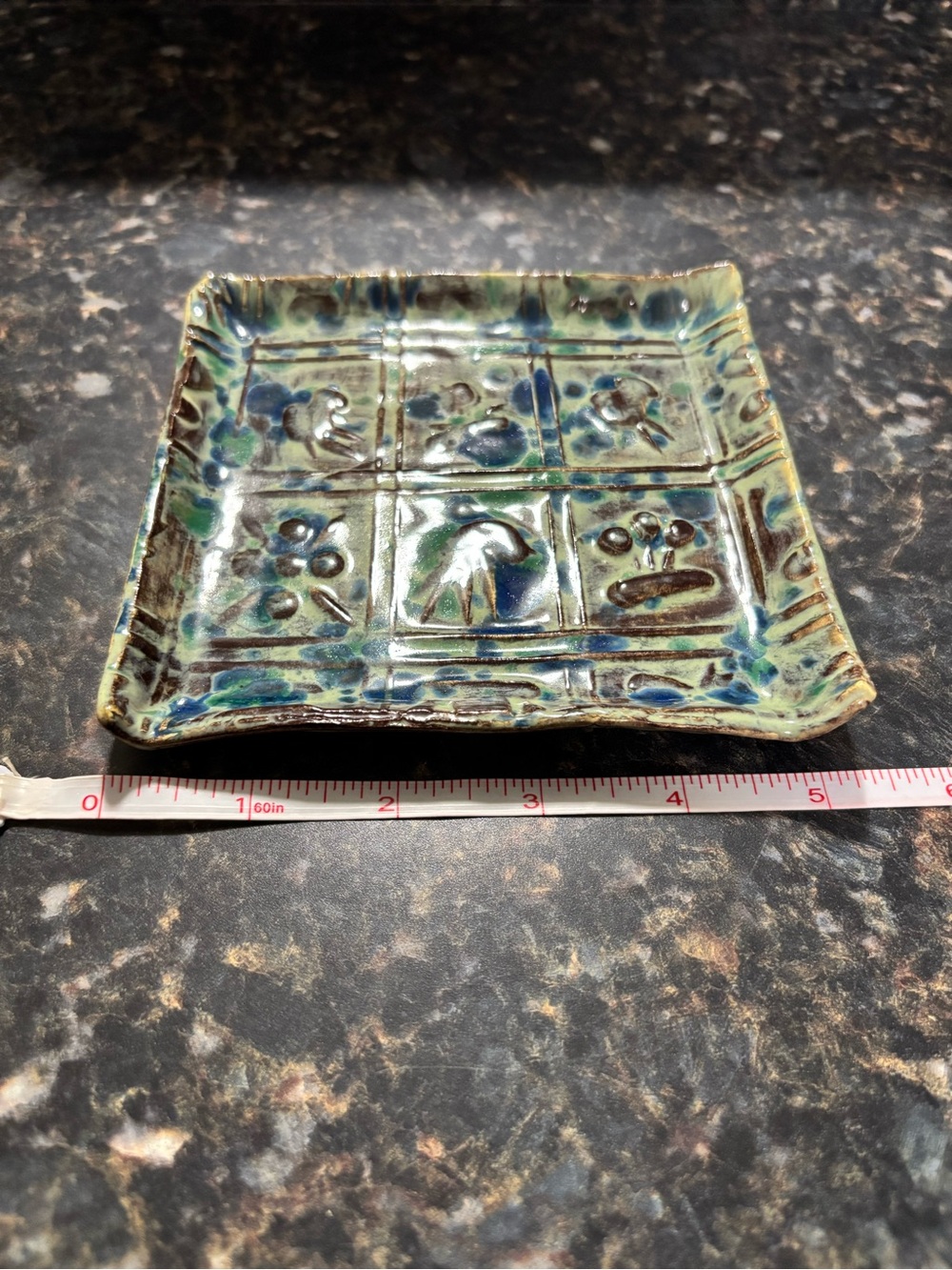 Handcrafted Ceramic Square trinket Dish or candle holder - Picture 2 of 5